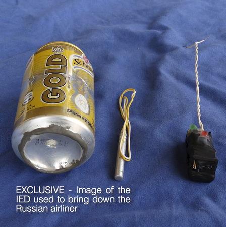 A photo published in Islamic State magazine Dabiq shows a can of Schweppes Gold soft drink and what appeared to be a detonator and switch on a blue background. Social Media